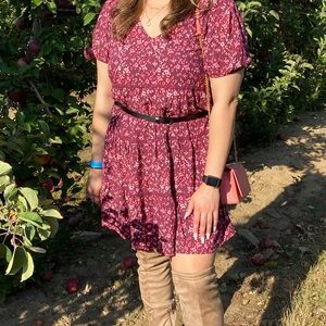 Floral Print Shirt Sleeve Babydoll Dress